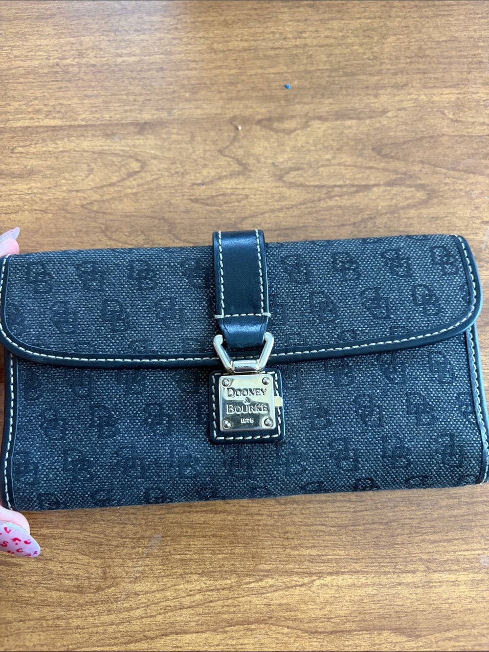 Dooney & Bourke Black Signature Continental Wallet with Gold-Tone Plaque